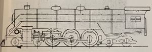 Elevation view of 1/4 inch scale, 1.5 inch gauge L35 Hudson by O. Burnaby Bolton as shown in the 1970 Craftsman Catalog of Caldwell Industries.