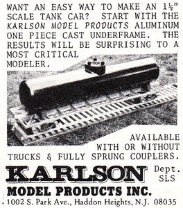 Karlson Model Products advertisement from Live Steam Magazine, August 1976.