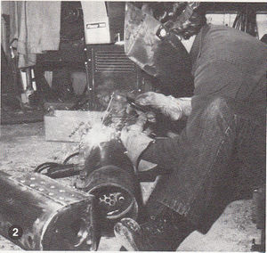 Unidentified welder striking an arc on one of 17 boilers for the West Valley Live Steamers "Baby" Consolidations.