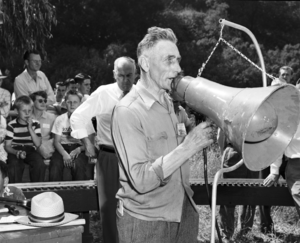 Victor Shattock speaking to the crowd at the Godlen Spike Ceremony