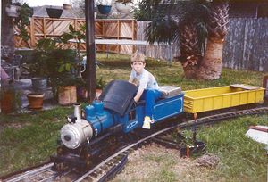 Rick Greene driving his Little Engines 0-4-0, built by Harold Christensen. Photo by Pete Greene.