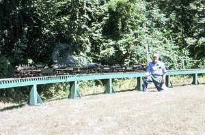 Bill Van Brocklin at the last Waushakum Live Steamers meet held at the old track location. The 1996 meet was the last and final meet at Norfolk Street track site. Courtesy of Patrick Fahey.