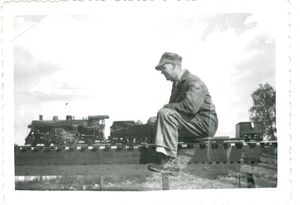 Billy Van Brocklin on the high line running is his Yankee Shop 3/4 inch scale 4-4-2 at Waushakum. Photo by Carrdo.