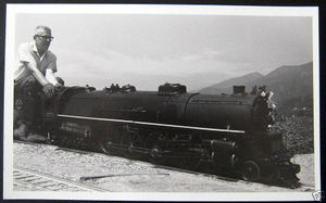 Linn H. Westcott driving Seymour Johnson's 4-8-4, Goleta Valley Western R.R., Montecito, California.