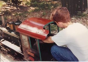 Jake Cooper posted on Facebook, 21 February 2020: When I was probably 13 at Mark Bing track in Katy Texas running Walts loco. Photo courtesy of Brian Banks.