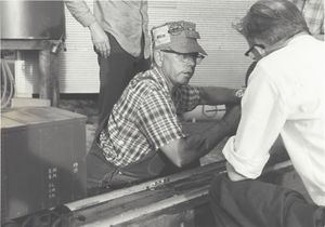 Austin Barr at his track in White Hall, Arkansas, April 1968. Photo by Joe Ed Gaddes, one of Mid South Live Steamers Charter Members. Scanned by Greg Glos.