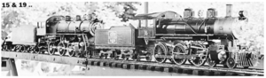 No. 19 - Photo taken by Pat Fahey at Holliston MA track, circa 1985. Van Brocklin #15 in the front, #19 behind. No. 19 began life as a slip-eccentric, Stephenson gear 4-4-2, Van Brocklin rebuilt it into a 4-6-0 with Walschaerts gear in 1984.