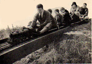 Calvert Holt's 3-1/2 inch scale home railroad in Connecticut. From "Mechanical Package Magazine #4 Fall 1932".