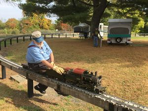 Keith Taylor at the throttle of a 3/4 inch scale Atlantic 4-4-2 Camelback.