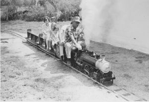 John Enders on his newly completed 1.5 inch scale Atlantic No 869, August 1969, Falrurrias meet. Photo from Stephen Balkum collection.