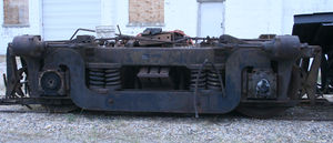 An AAR type B truck from an ALCO locomotive of A&M. Photo by Mike Condren.