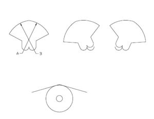 Diagram showing the four radii of a typical heart rocker, or inverted rocker. Drawing by Bill Shields.