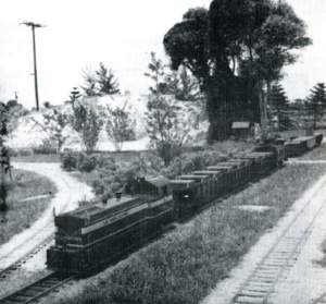 A beautiful transformation of a flat area into a railroad with mountains, tunnels and a waterfall, is represented by this photo of the Flat River & Southern Railroad. From "Large-scale Model Railroading".