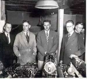 Lester Friend of Danvers, MA who was a pioneer in offering live steam locomotive kits to interested live steam hobbyists visited the 19th Annual IBLS meet in Oakland, CA in September-1951 along with Carl Purinton. In this photo taken in Vic Shattock's basement are: (left to right) Frank Dee, Vic Shattock, Lester D. Friend, Fred Braasch and Harold Collins.