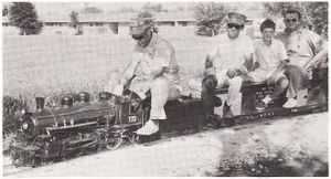 Stan Schuffer of San Antonio, Texas, at the throttle of Allen Guiberson's steamer at the Second Annual Texas Live Steam meet, Falfurrias, Texas, September 1970. Photo by Carol Dryden. From Live Steam Magazine, January 1971.