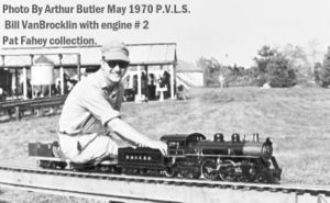 Bill Van Brocklin at Pioneer Valley Live Steamers, May 1970. Photo by Arthur Butler.