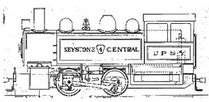 Elevation drawing of Karl Friedrich's Dinky "UPSY", 1 inch scale, 3.5 inch gauge 0-4-0T completed in 1951. from Ken Scheer colleciton.