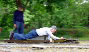 Bob Thomas runs his 2½” gauge B&O Tenwheeler at the PLS 2006 Spring Meet. Photo by Bruce Saylor. From "The PLS Gazette", Jan-Feb 2011.