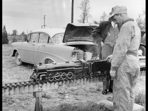 Dave Jarvis running his re-gauged Mountain Locomotive. George Murray made a 3-1/2 inch gauge engine out of a 2-1/2 inch gauge job and sold it to Dave.