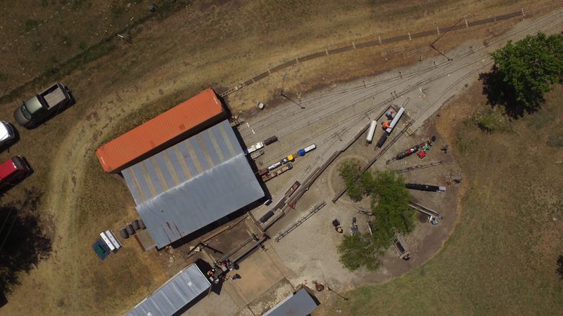 An overhead view of the Indian Gap yard and shops, along with the steaming bays and the transfer table.