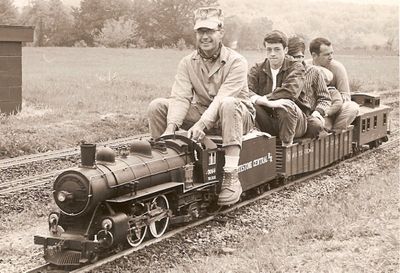 Bob Hornsby at the throttle of Frank Dreshler's Atlantic. Frank is from Whitestone, New York. BLS 40th Anniversary Meet, Pioneer Valley Livesteamers, 1972.