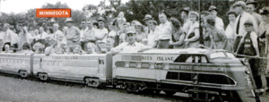 Lawrence W. Sauer, a Minneapolis machinist, built this EMC TA trainset. He operted it in Minnehaha Park. It represents 27 months of full-time work. More than 1,750 rivets went into it. From "Popular Science", March 1953.