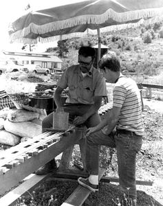 Tilden Park, 4 August 1974. John Haines in the shade but making progress. Lofty Loftquist, Junior Member, keeping company. Photo by Arthur Gregg.