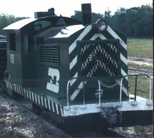 Gerry Stuteville's 40 ton GE/ALCO Switcher. Specifications: Hydraulic "bypass type", 5hp Briggs & Stratton, 1hp Lamina. Original Frame and Cab Built by John Enders.