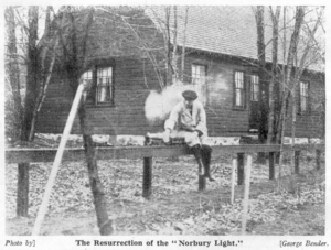 L.B.S.C. visiting Calvert Holt's home track. "The Resurrection of the 'Norbury Light'", photo by George Bender, from "The Model Engineer". Thanks to John Baguley.
