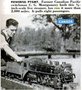 C.G. Montgomery and his 3/4 inch scale Pacific featured in "Popular Science", March 1953.