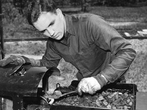 David Booth stokes fire at Tipsico Lakeshore Railroad.